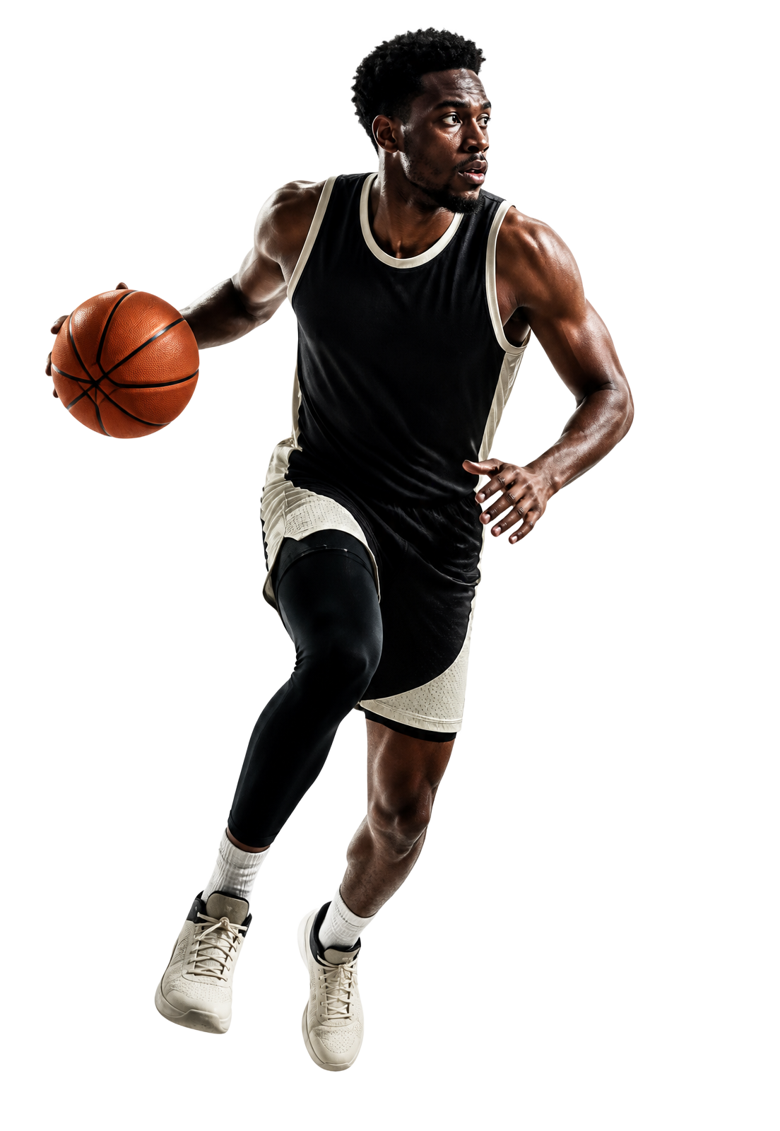 Basketball player driving forward with the ball
